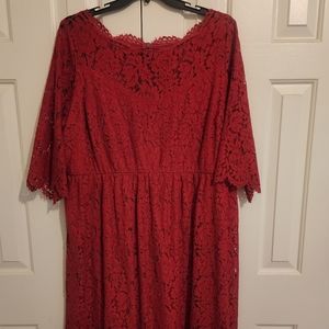 Red Lace Midi Dress